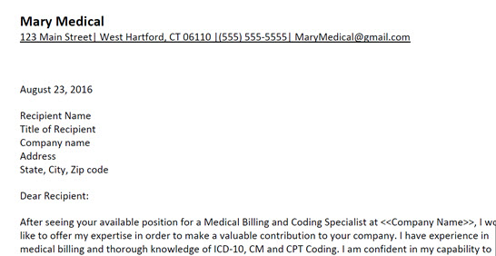 Medical Coding and Billing Cover Letter Sample 2 - AIGrads
